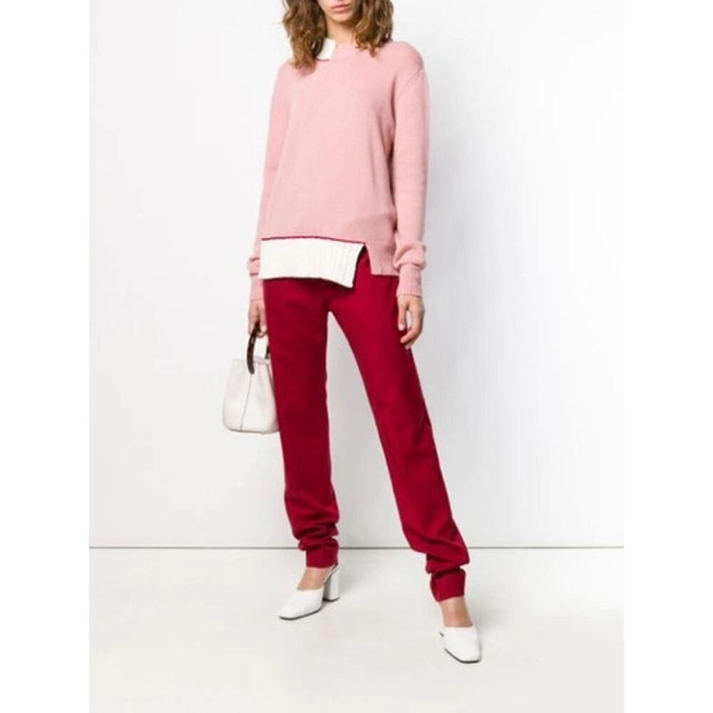 Marni Pink Cream Red Asymmetrical Neck & Hem Long Sleeve Sweater 46 / 10